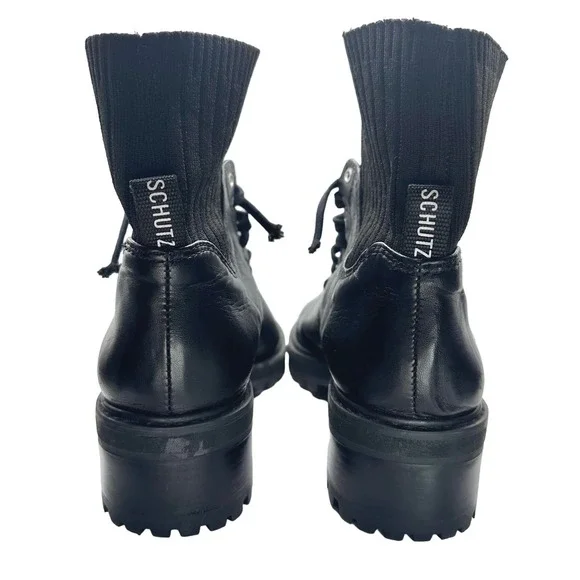 SchutzWomenBecky Black Leather Sock Lace Up Combat BootSize 7.5 B